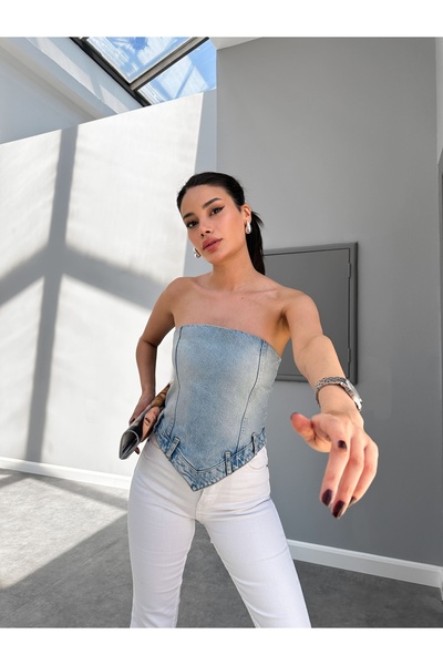 ESRAHELVACI جينز أزرق بدون حمالات Orj Crop