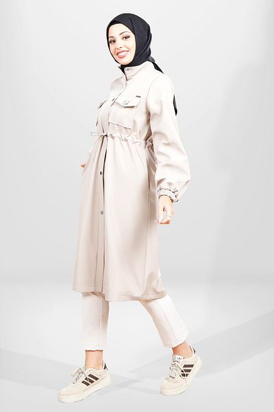 Beyza 3830 Μοντέλο Μπεζ Hijab Raincoat - Bondit