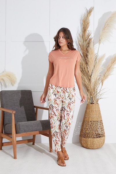 Sevim Women's Short Sleeve Tile Pajamas Set C6T3N5O51