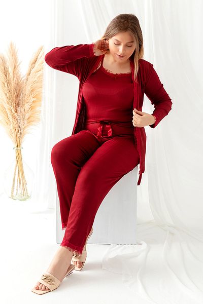 nisaNCa Large Size Pegasus Women's Pajamas Set with Lace Detail with Dressing Gown - Dowry Set