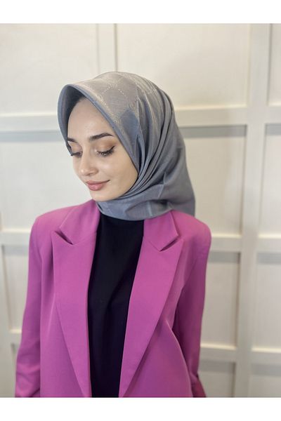 PİRAMİT Jacquard Monogram Scarf, Pyramid Monogram, Patterned Light Gray Scarf 01009