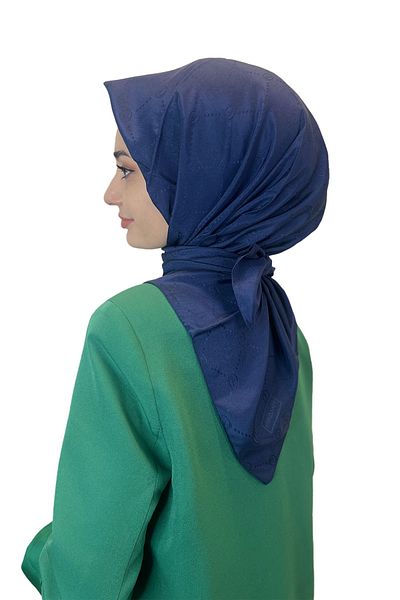 PİRAMİT Jacquard Monogram Scarf, Pyramid Monogram, Patterned Navy Blue Scarf 01009