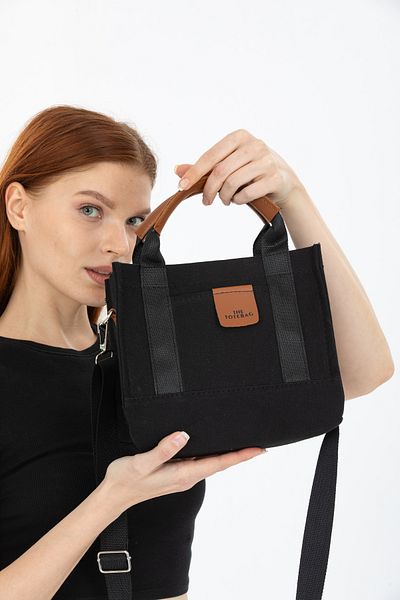 truvabags Women's Black Canvas Cross Strap Mini The Tote Bag Hand Shoulder Bag