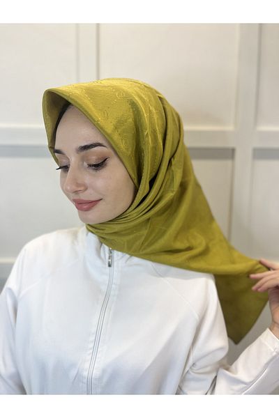 PİRAMİT Jacquard Monogram Scarf, Pyramid Monogram, Patterned Oil Green Scarf 01009
