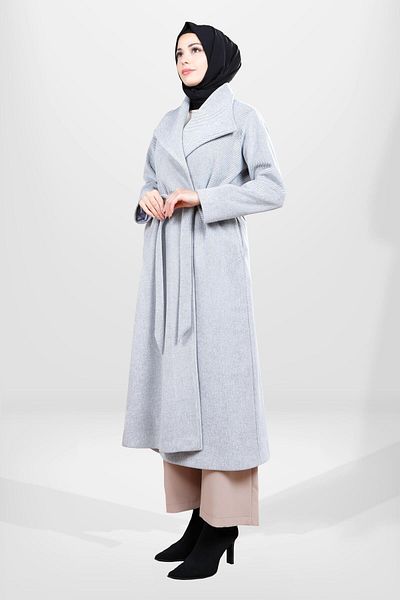 Beyza Παλτό Hijab με γυριστό γιακά Nation Grey - 3429