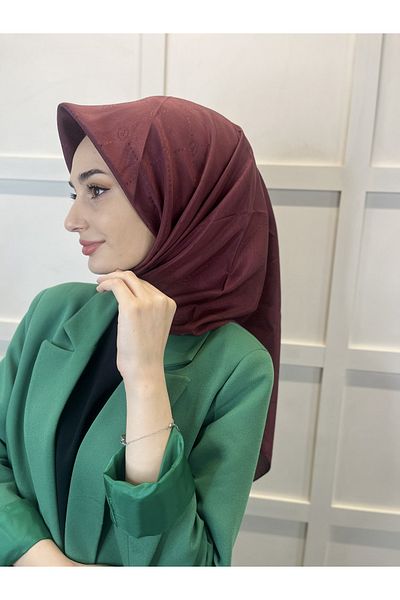 PİRAMİT Jacquard Monogram Scarf, Pyramid Monogram, Patterned Claret Red Scarf 01009