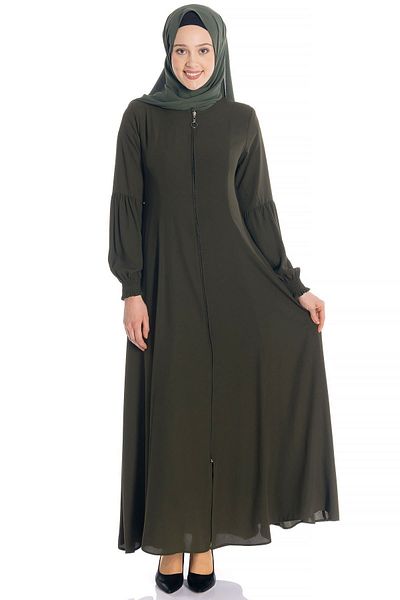 Beyza Alya 668-1 Model Khaki Kloş Ferace - Με φερμουάρ