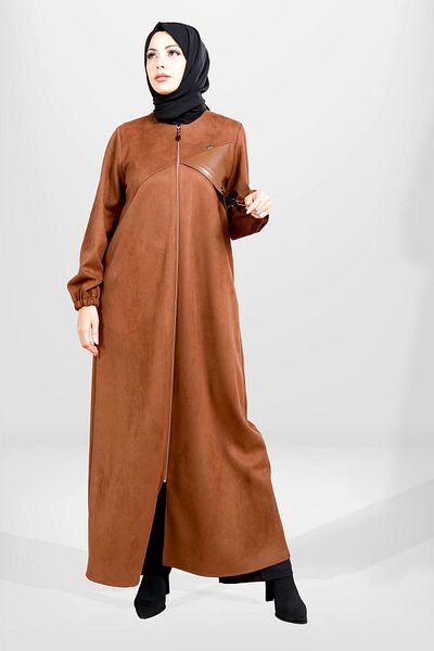Beyza Scuba Suede Winter Abaya - модел 3803 Tan