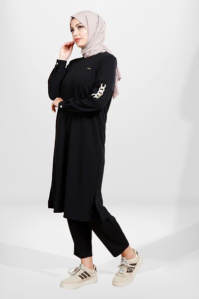Beyza 4062 Model Black Hijab Bottom and Top Set