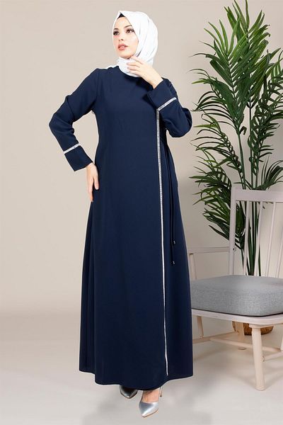 Beyza Hijab Navy Blue Διπλό Φόρεμα - Πέτρινη λεπτομέρεια, Sticky Arduva 5383