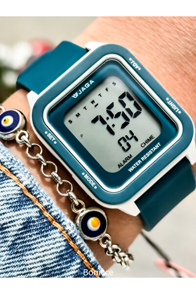 Jaga Cyan Color Silicone Cord, (SUITABLE FOR POOL, SEA USE) Digital Women's Wristwatch Bracelet