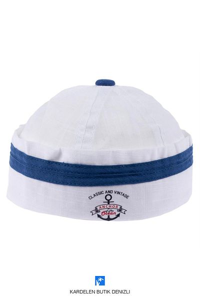 Kardelen Butik Denizli 100% Cotton Sailor Hat for Boy (Age 1-3) ( Size 48-50)