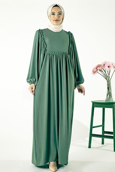 Beyza Φόρεμα με μέντα Hijab - Τετράγωνο ρόμπα και κορδόνι, ντραπέ 5454
