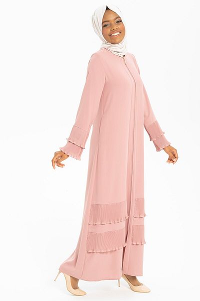 Beyza Πούδρα Color Lily Chiffon Pleated Ferace - Λεπτομέρεια με φερμουάρ 3460