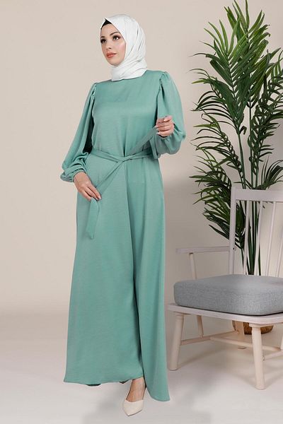 Beyza Φόρεμα Hare Balloon Sleeve Turquoise Hijab 5220