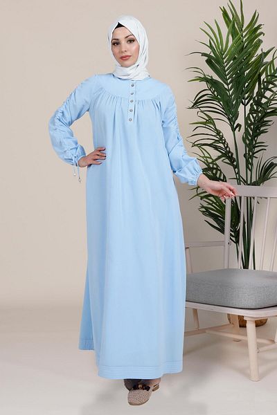Beyza Μπλε Φόρεμα Hijab - Κανέλα Ρόμπα και Μανίκια Συσκευασίας 5441