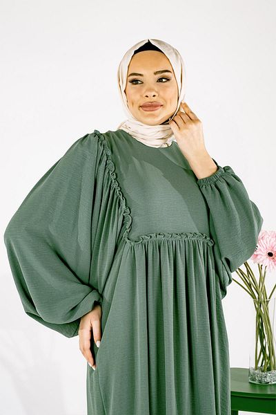 Beyza Φόρεμα με μέντα Hijab - Τετράγωνο ρόμπα και κορδόνι, ντραπέ 5454