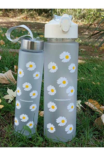 St Morritz 0,90 L Papatyalı Motivasyonel 2'Lİ Set Su Matarası 900 ml+500 ml T...