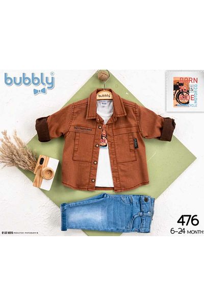 Bubbly Boy's Shirt Set - Long Sleeve and Pocket Detail