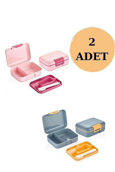 Tanemce 2-Piece Self-Spoon 5-Compartment 2-Layer Lunch Box Pink-Blue