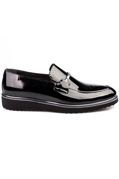 maximoda Pantofi clasici pentru bărbați din piele lăcuită și pantofi negri mat fără șireturi