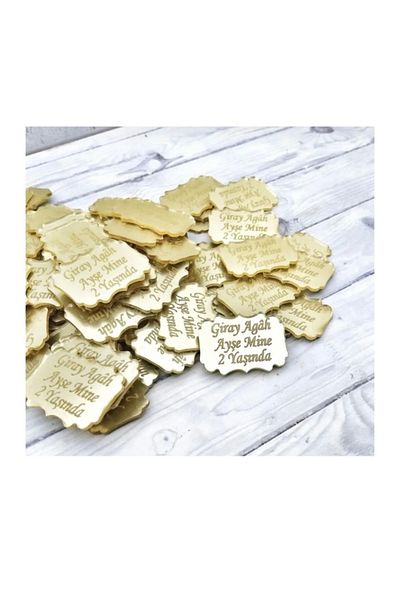 GÜVEN Plexi Laser Cut Gold Color Engagement Birth Name Sticker - 30 Pieces 3.5 Cm