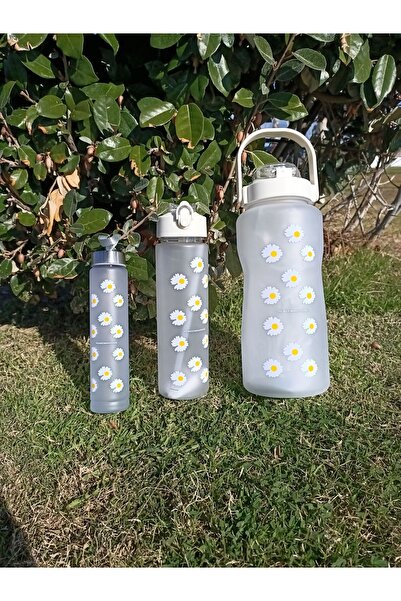 St Morritz 2 L Papatya desenli 3'lü Set Su Matarası Su Şişesi Suluk Üçlü Mata...