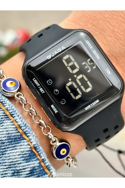 Jaga Black Silicone Band, Waterproof, (SUITABLE FOR POOL, SEA USE) Digital Sports Wristwatch