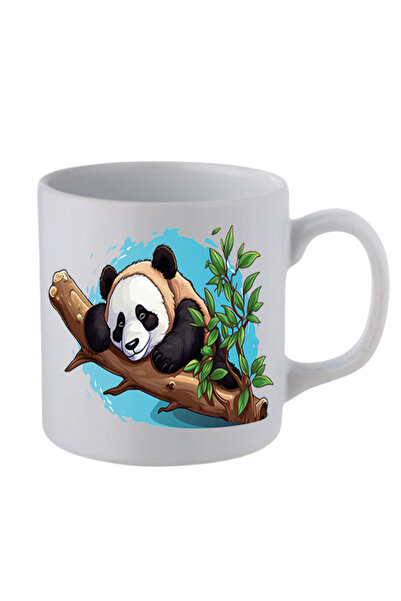 lili hediyelik Panda Lying on a Branch Printed White Mug Cup - Ceramic Tea, C...