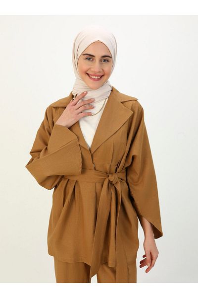 Benin Linen Jacket & Pants Set - Camel - Benin