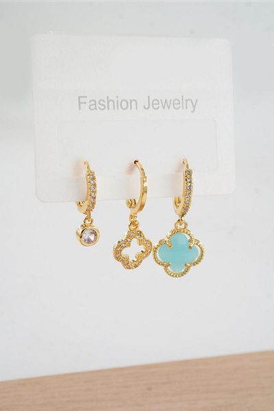 By Zeyna Aksesuar Women's Vip Series Zircon Stone 3-Piece Earrings