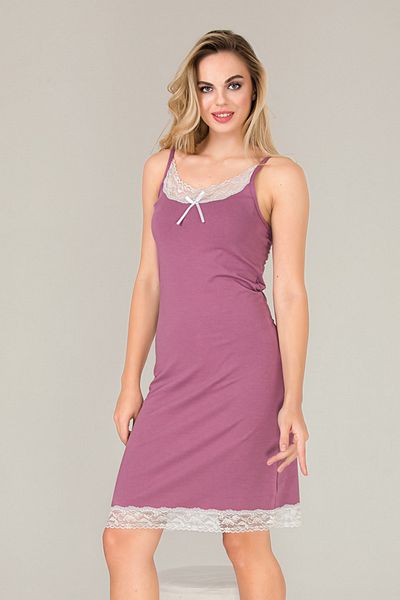 UygunBulduk Cotton Combed Dried Rose Tunic Nightdress - Strappy and Lace Detailed 5521