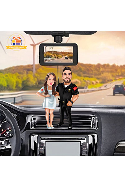 3D Hediye Dünyası Polis ve Hemşire çift karikatürü sevgili karikatürü Araba Dikiz ayna süsü