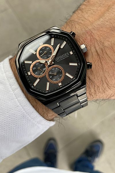 Homies MEN'S WRISTWATCH OCTANGULAR CASE STEEL CORD WORKS ALL FUNCTIONS BRACELET