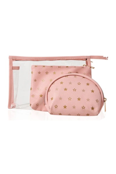 eklips Baskılı 3'lü Set Çanta Seti - Pudra