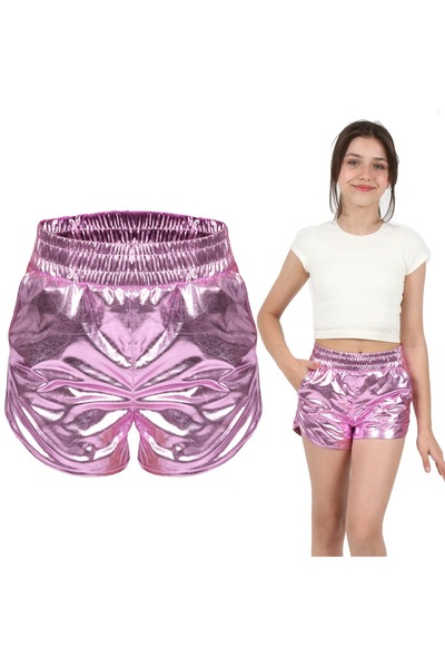 ERDEM KIDS Girl's Metallic shiny, shimmering, running, walking, dancing, sports, athletic, cheerleading shorts