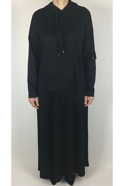 ECE GİYİM Women's Crystal Two Thread Tunic - Arkady Long, Short Hoodie, Elastic Waist, Flounce Set