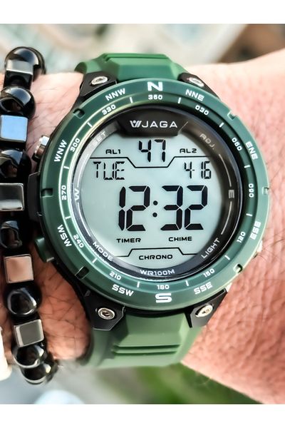 Jaga Green Digital Men's Wristwatch - Waterproof and with Stopwatch