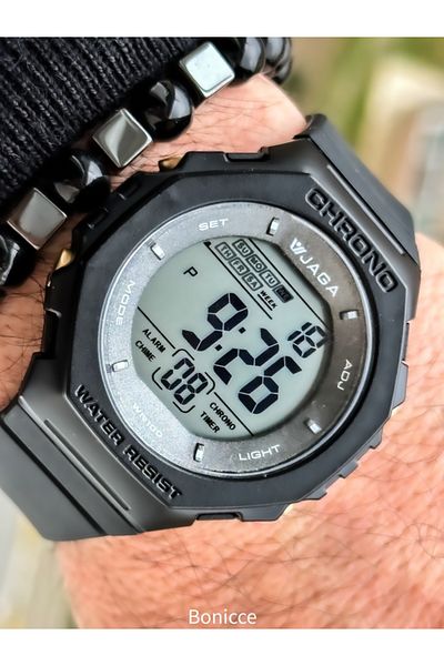 Jaga Chrono Waterproof Black Digital Men's Wristwatch with Stopwatch