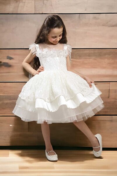 Bambi Kids Kız Çocuk Kat Kat Tül ve Gül Detaylı Taş İşlemeli Abiye 3 - 7 yaş