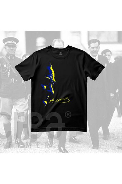 Crea Eymer Wear 19 mai Tricou negru imprimat cu silueta Atatürk