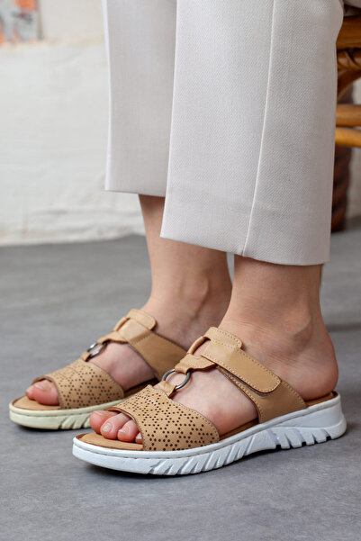 Adım Adım Γυναικείες Παντόφλες Ορθοπεδικές Μπεζ από Γνήσιο Δέρμα