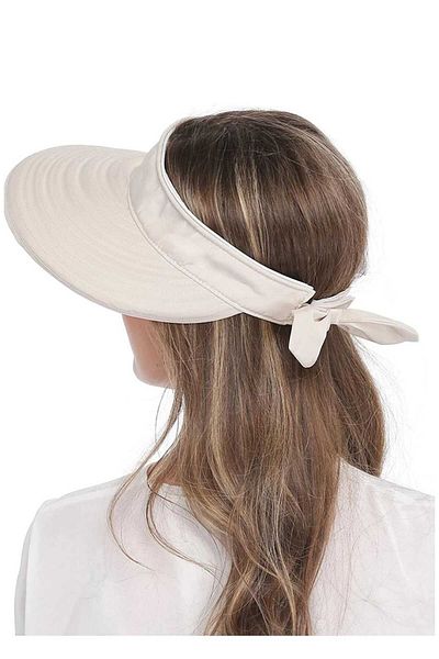 Betülce - Sea Hat UV Protection Zippered Removable - Back Bow - Dark Beige