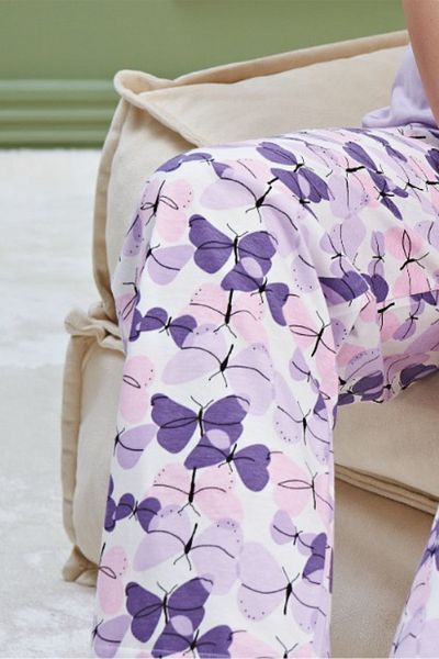 BSM High Quality Lilac Patterned Short Sleeve Women's Pajamas Set