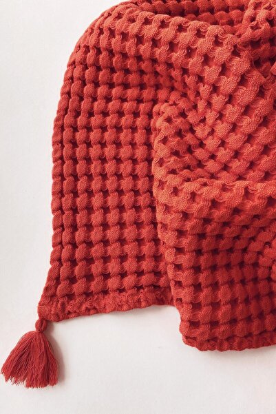 Casadora Baby 100% Pamuk Tek Kişilik Kalın Waffle Pike Örtü - Kiremit - 160 X 220 Cm