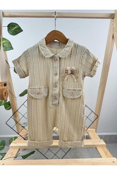 Minizade Buttoned Baby Girl Jumpsuit with Pocket Cover