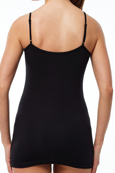 BSM Women's Modal Cotton Black-white 2-Piece Long Undershirt with Rope Strap