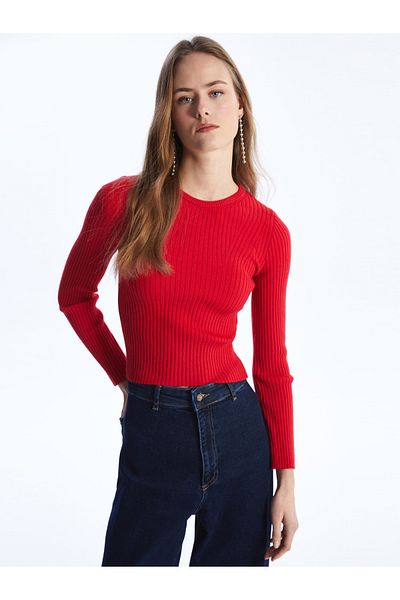 LC Waikiki Damen-Strickpullover – Rundhalsausschnitt, solide lange Ärmel