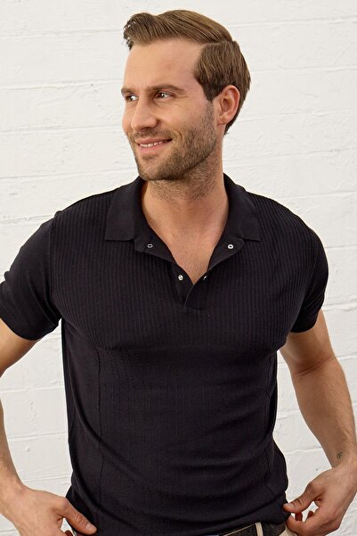 Danger Чоловічий тонкий облягаючий комір поло літній светр футболка темно-синій темно-синій