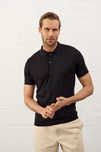 Danger Чоловічий тонкий облягаючий комір поло літній светр футболка темно-синій темно-синій